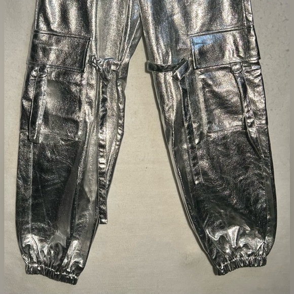 Hot & Delicious Silver Cargo Pants Metallic Shine - Picture 4 of 16